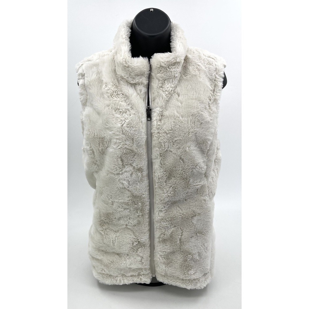 Nicole Miller Women's Faux Fur Reversible Vest Women's Medium M Off‎ White NWOT
